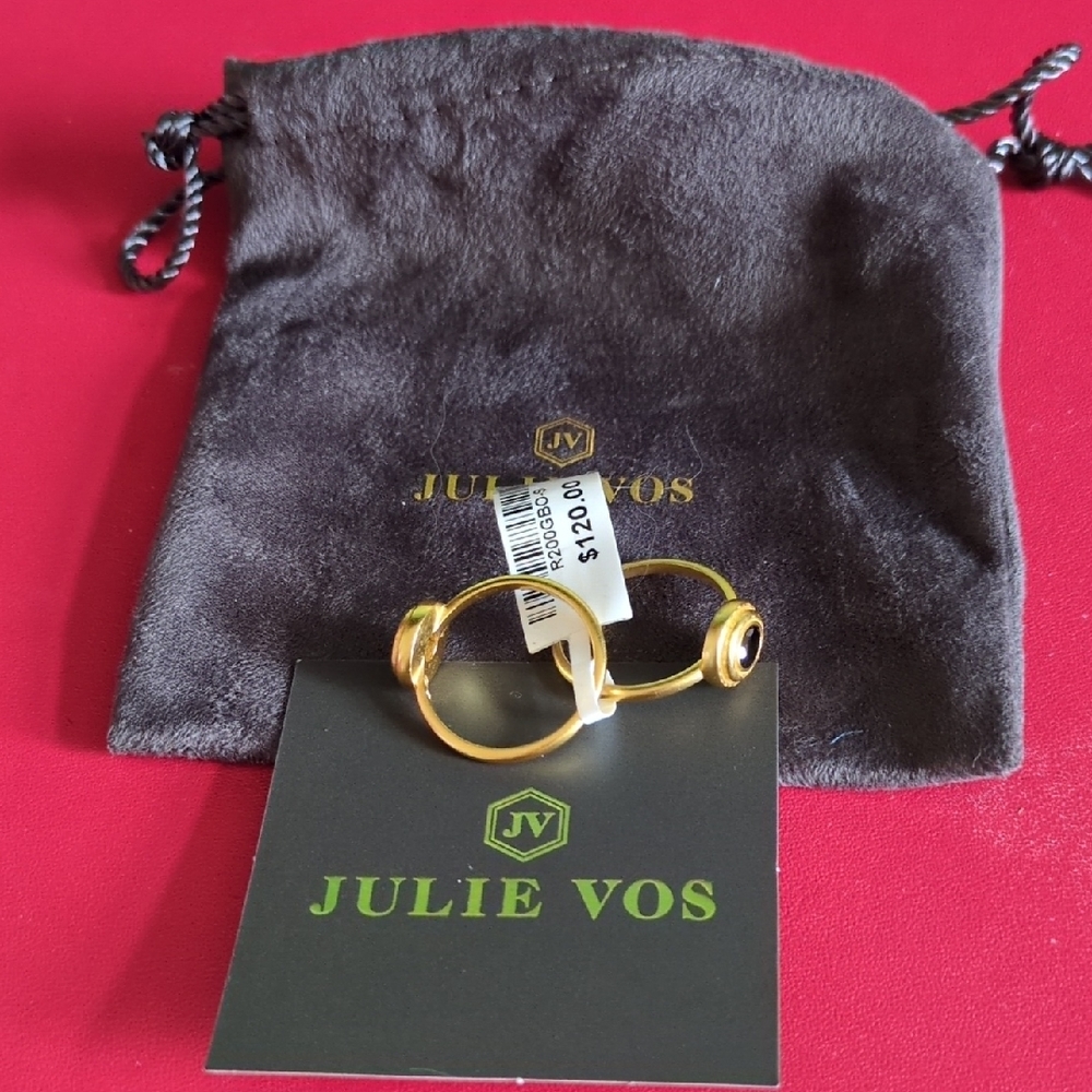 Julie Vos Gold Double Ring with Black Enamel Accents